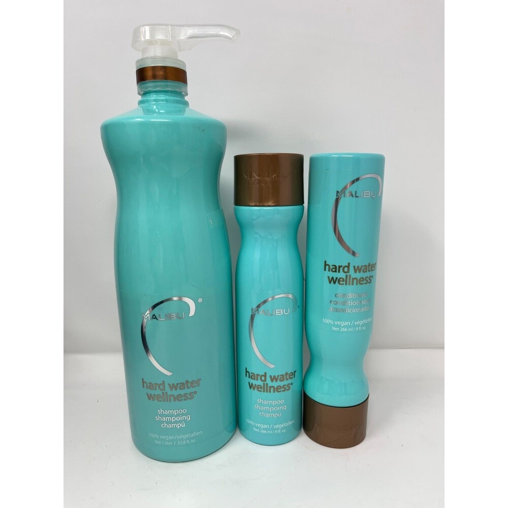 Malibu C Professional Hard Water Wellness Shampoo+Conditioner 9oz + 1L 50% Full